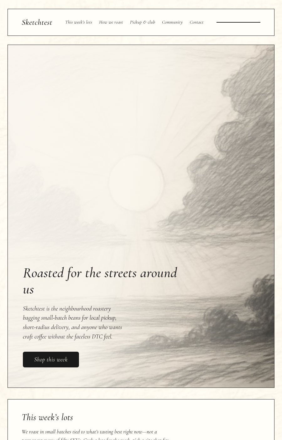 the finished coffee roaster website built from that sketch